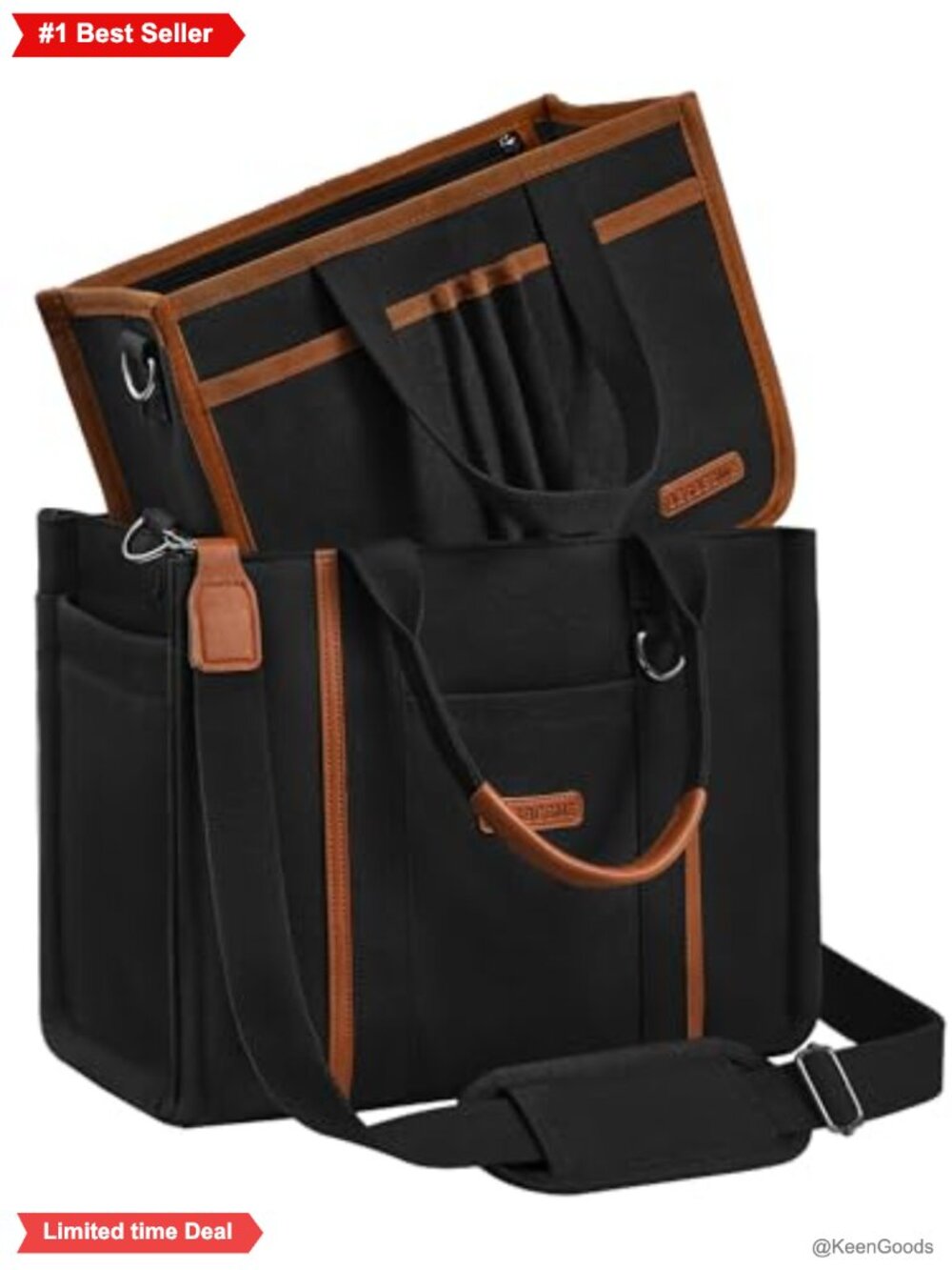 Canvas Tote Bag with Zipper Compartments Multi-Pocket Laptop Work Crossbody